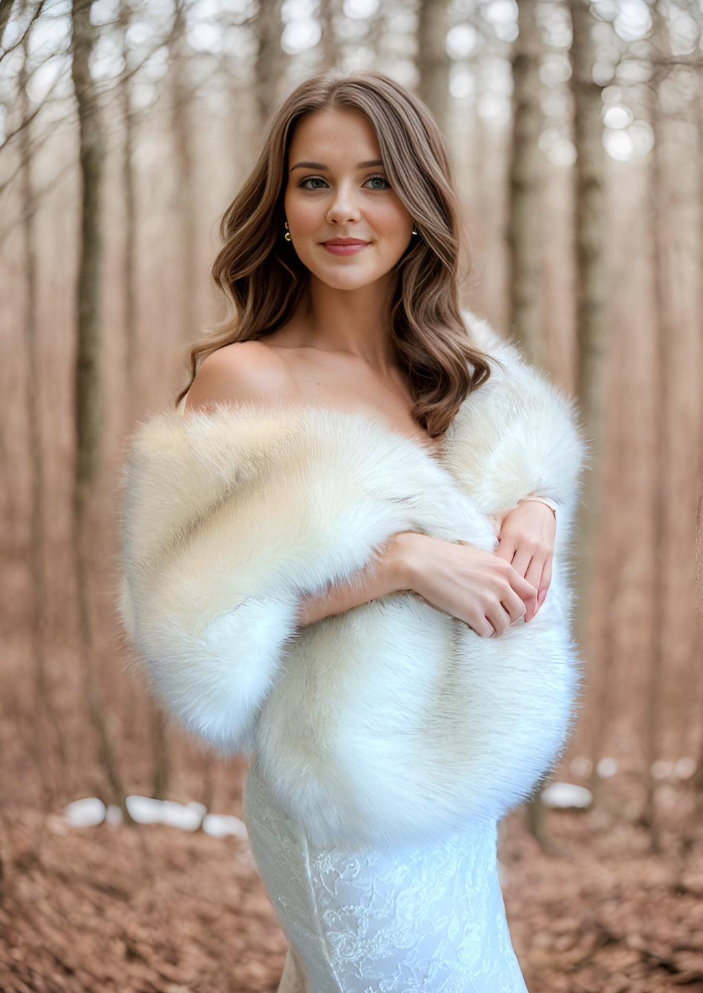 Ivory with Black Faux Fur Shawl (Lilian Wht03) – Sissily Designs