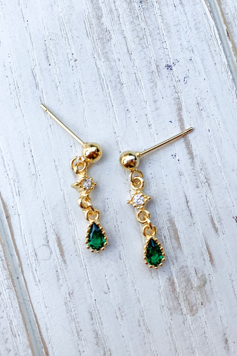 14K Gold Plated Tiny Green natural stone studs earrings / Bridal Party Gifts