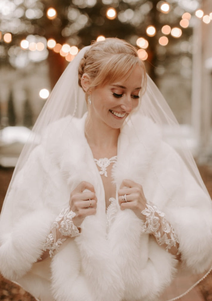 Veil Faux Fur Cape Wedding Soft Faux Fur Shawl/emerald Green Fur Wrap/winter  Wedding Fur