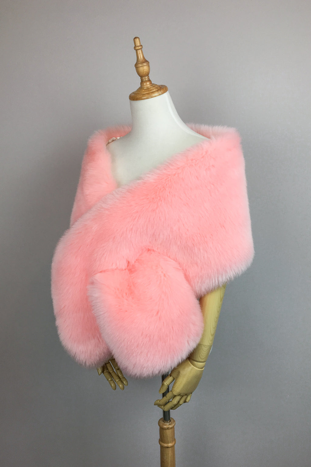 blush pink faux fur shawl
