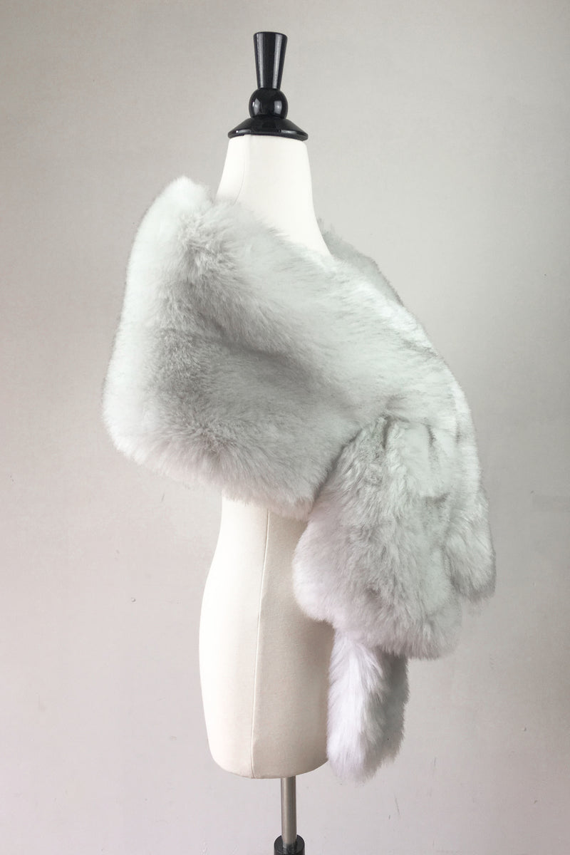 Light Gray / Silver with Black Tips Fur Shawl (Lilian LGry01)