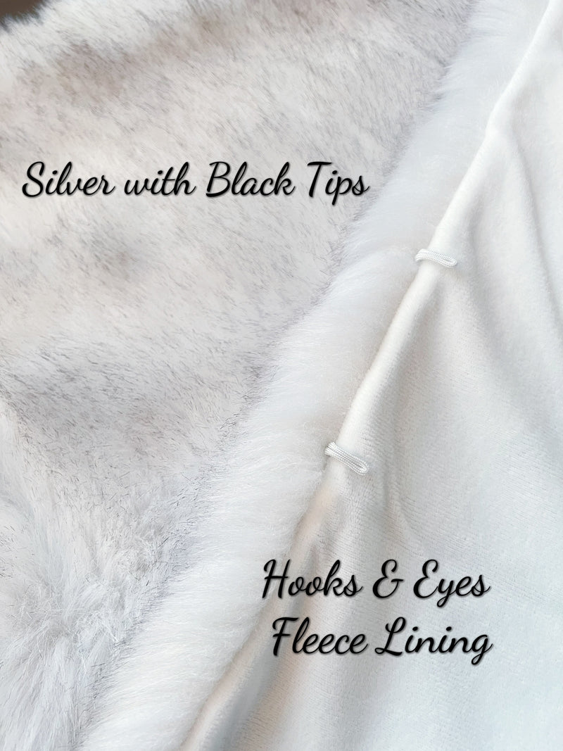 Light Grey with Black Tips / Silver Fur Shawl (Lilian LGry01)