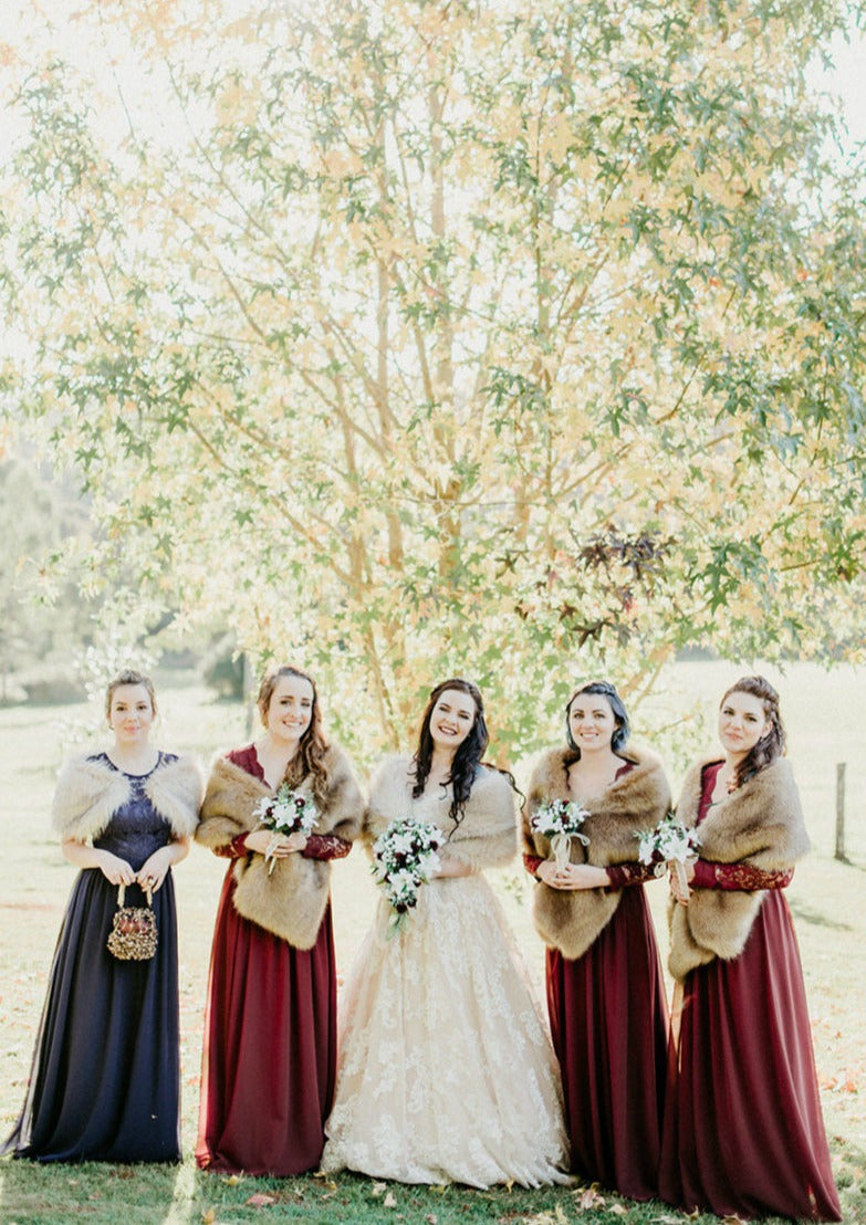 burgundy dress with fur shawl A Line V Neck Floor Length Burgundy Prom Dresses, Burgundy Formal Dres –  jbydress main image 0