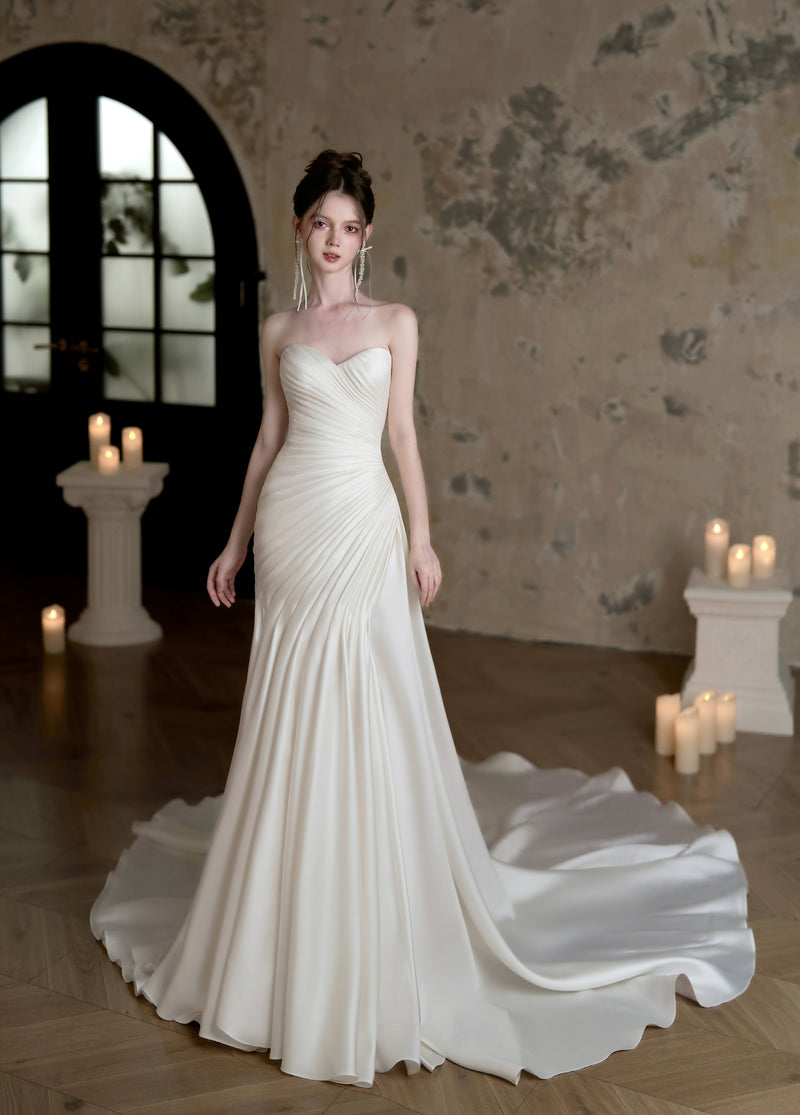 pearlescent wedding dress Luxury Satin Wedding Dress