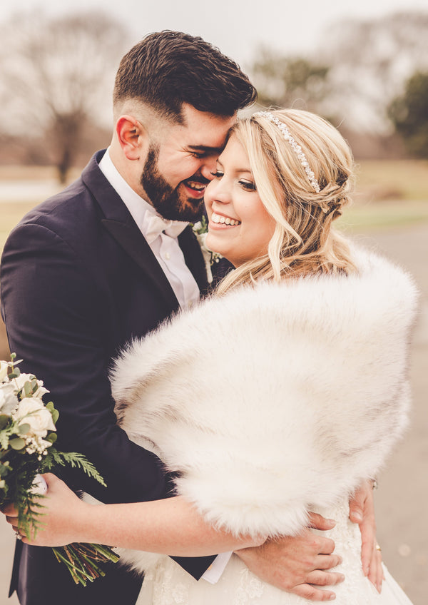 Ivory with Black Bridal Fur Shawl (Lilian Wht03)