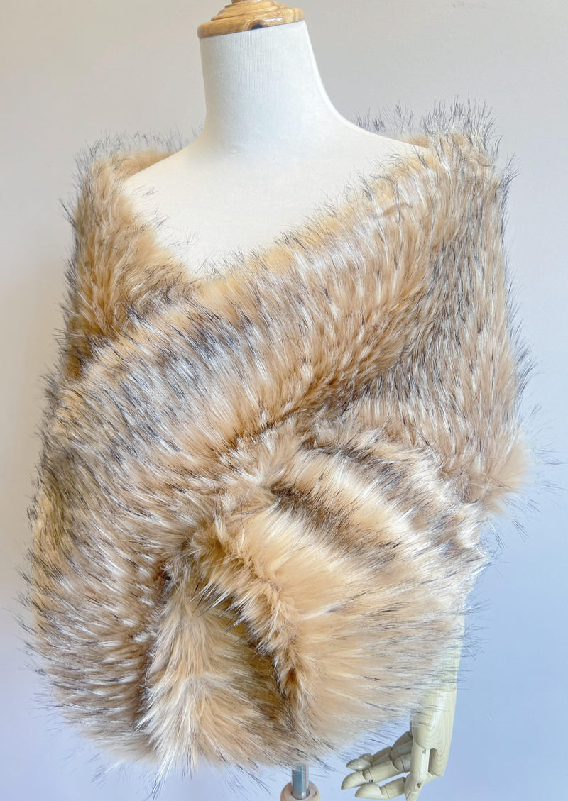 Honey Brown Faux Fur Bridal Shawl (Lilian HBrw02)