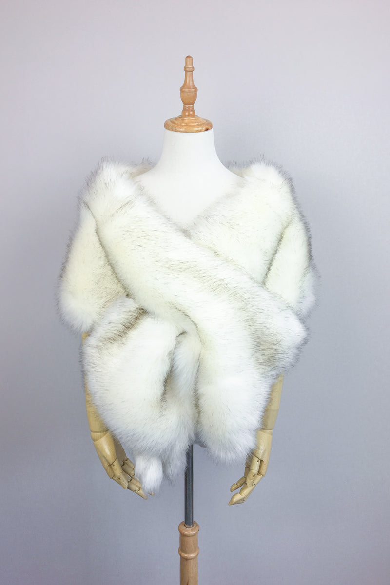 Ivory With Black Tips Fur Shawl - Plus Size Bride (Lilian Wht03)