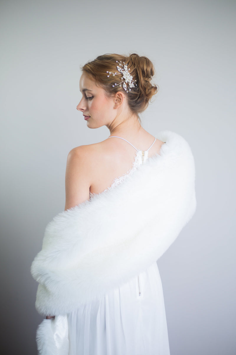 Bridal Ivory White Fur Shawl (Lilian Wht01)