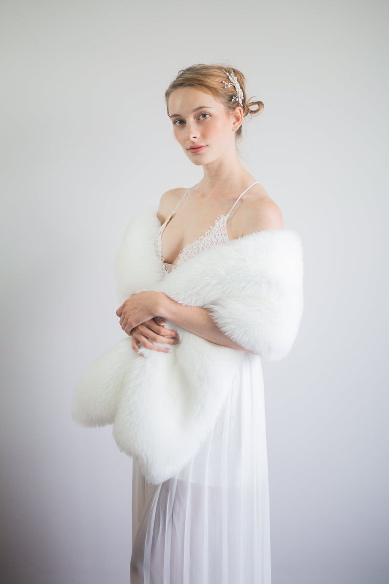 Bridal Ivory White Fur Shawl (Lilian Wht01)