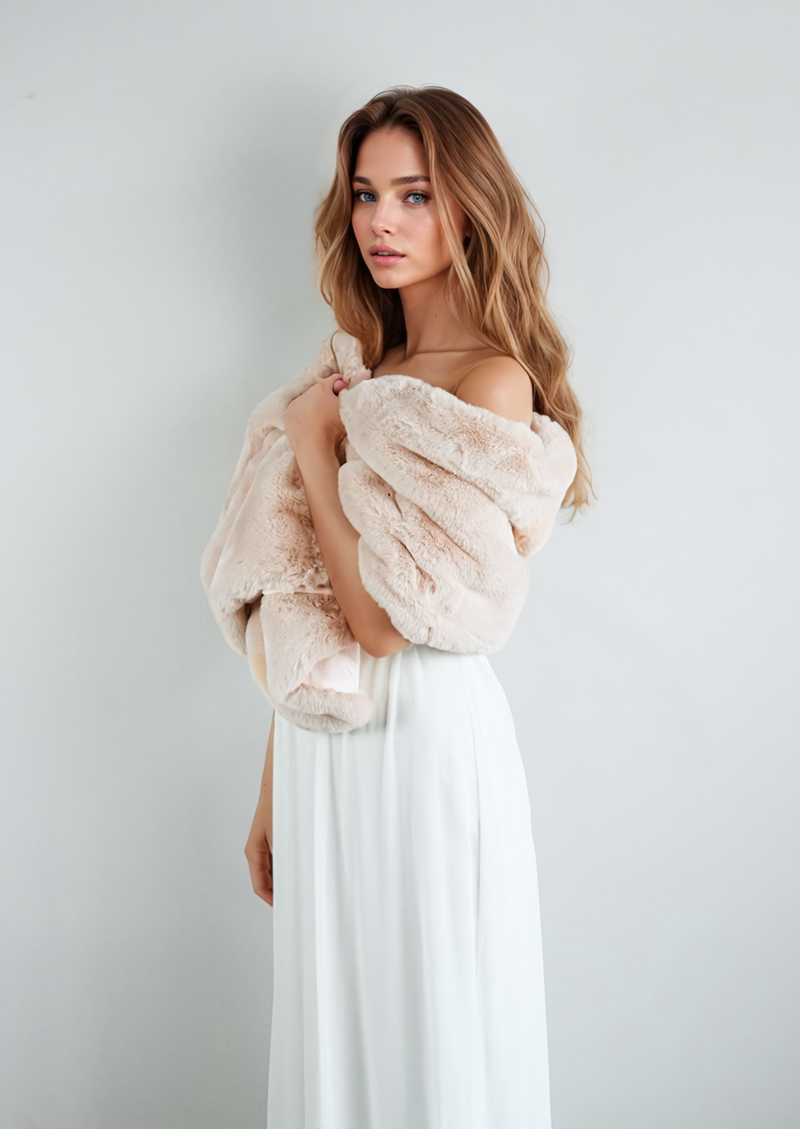 Blush / Beige Bridal Faux Fur Wrap (Butterfly Blu05)