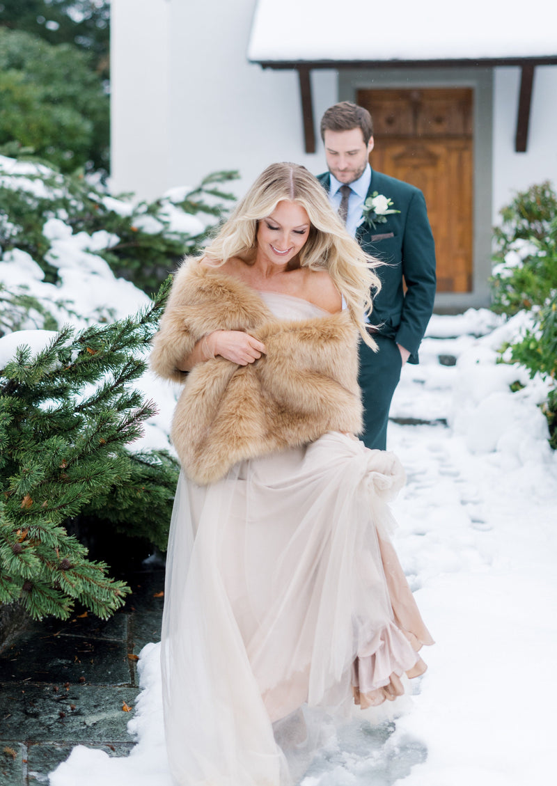 Honey Brown Faux Fur Shawl (Lilian LBrw03)