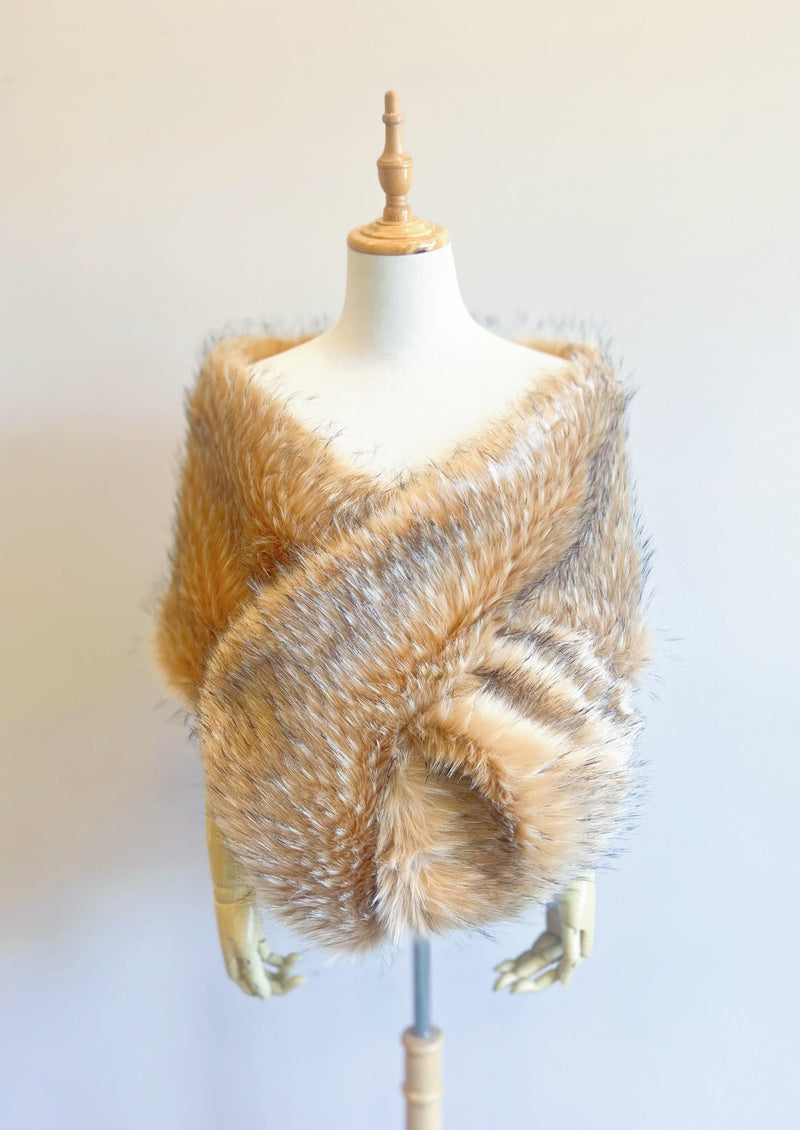 Honey Brown Faux Fur Bridal Shawl (Lilian HBrw02)