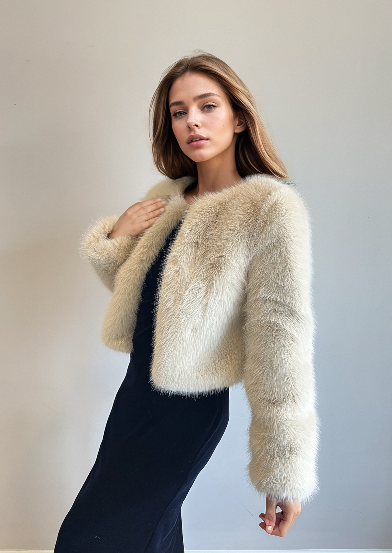 Beige Faux Fur Bridal Jacket (Anna Bei07) – Sissily Designs