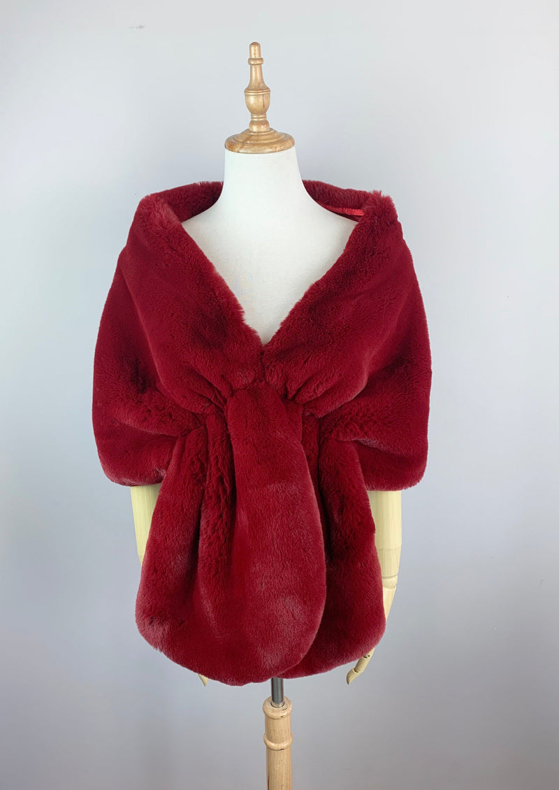 Red Bridal Fur Shawl with Fleece Lining (Audrey Red05)