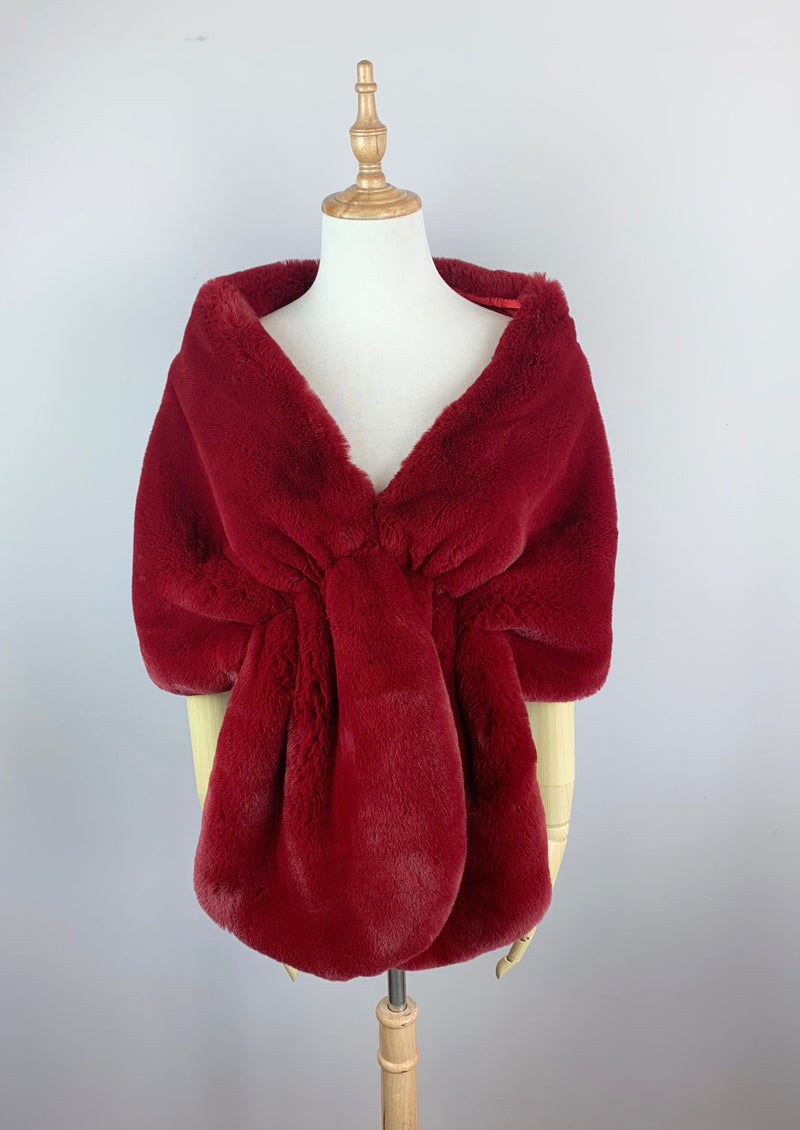 Red Bridal Fur Shawl with Fleece Lining (Audrey Win05)