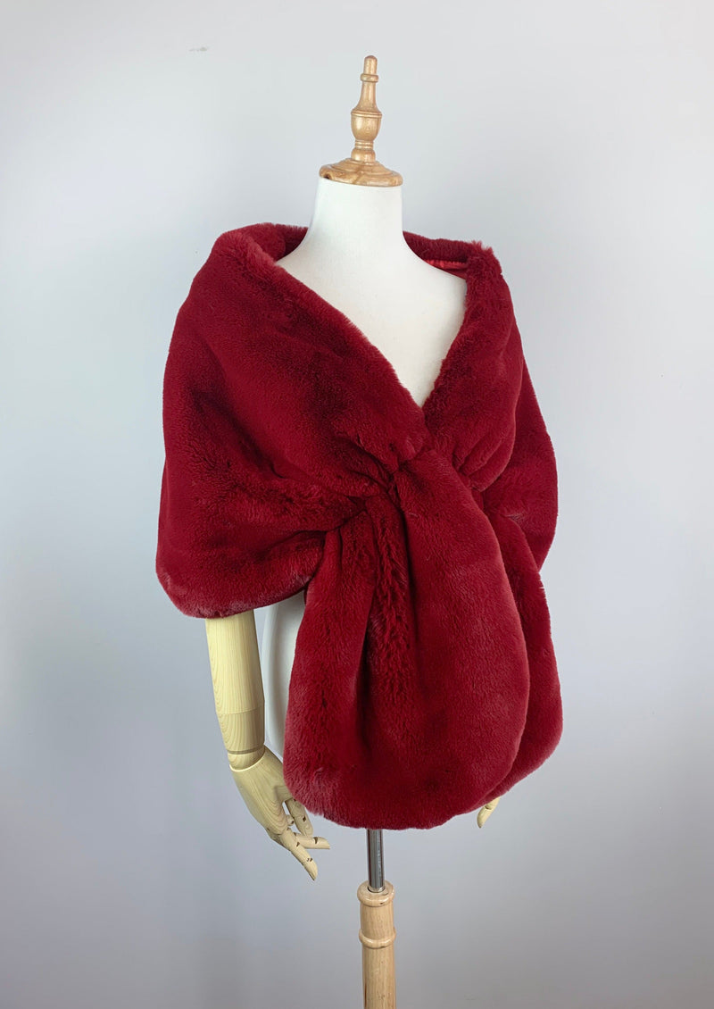 Red Bridal Fur Shawl with Fleece Lining (Audrey Red05)