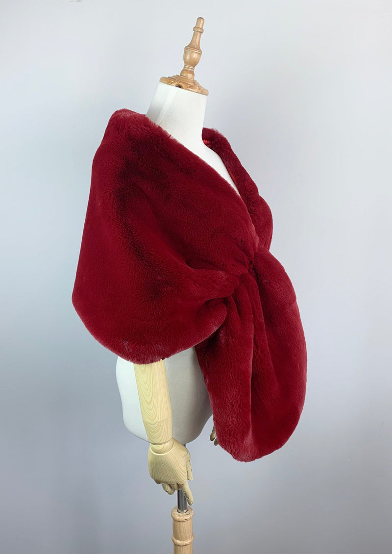 Red Bridal Fur Shawl with Fleece Lining (Audrey Red05)