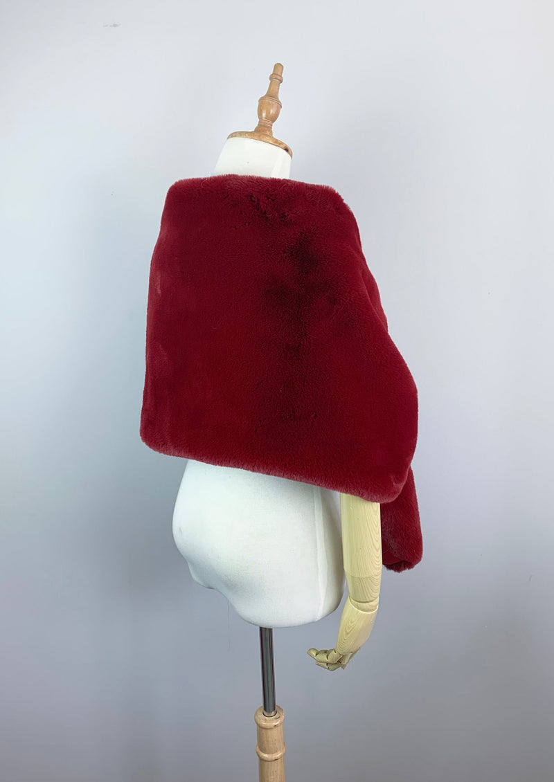 Red Bridal Fur Shawl with Fleece Lining (Audrey Red05)