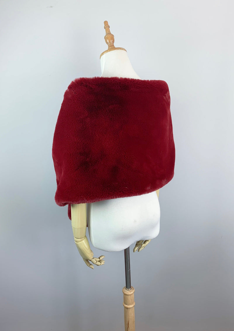 Red Bridal Fur Shawl with Fleece Lining (Audrey Red05)