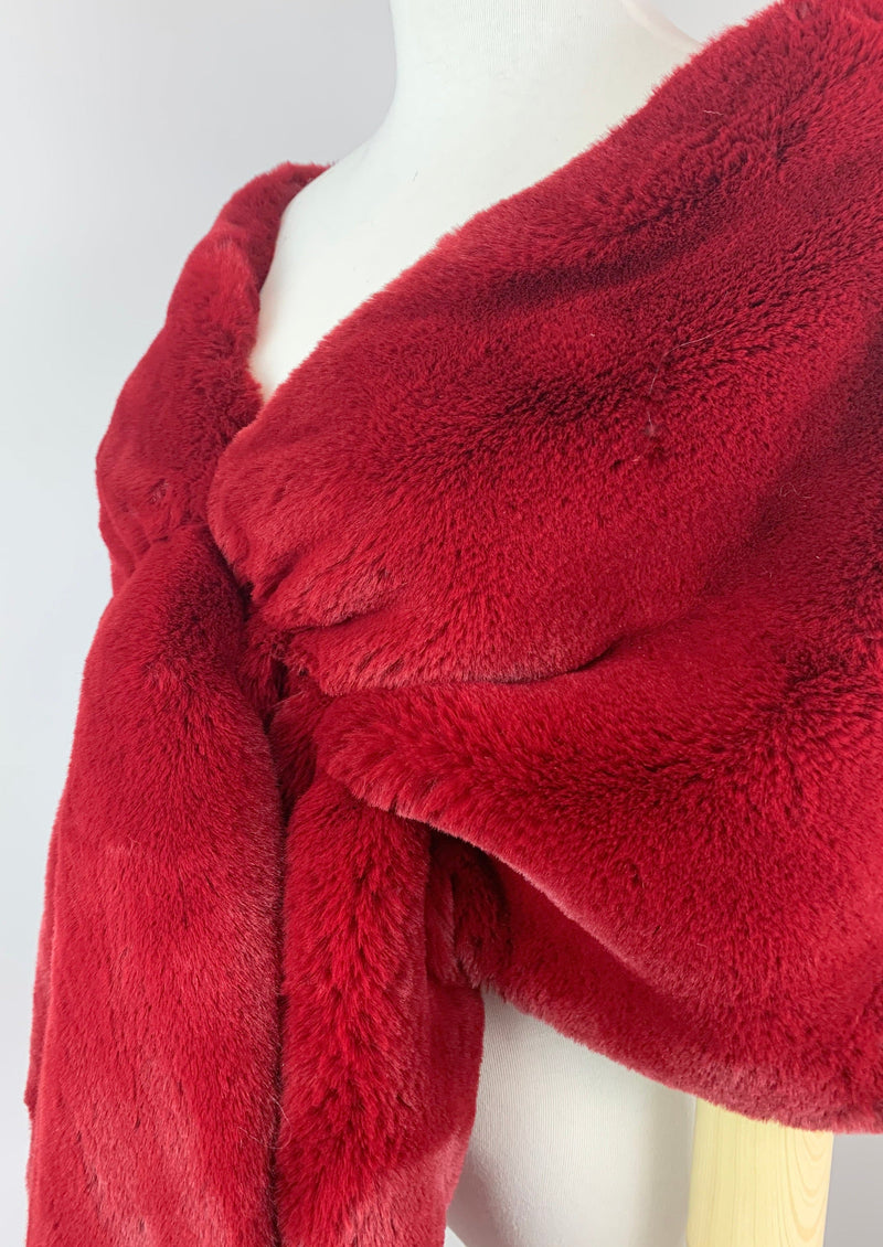 Red Bridal Fur Shawl with Fleece Lining (Audrey Red05)