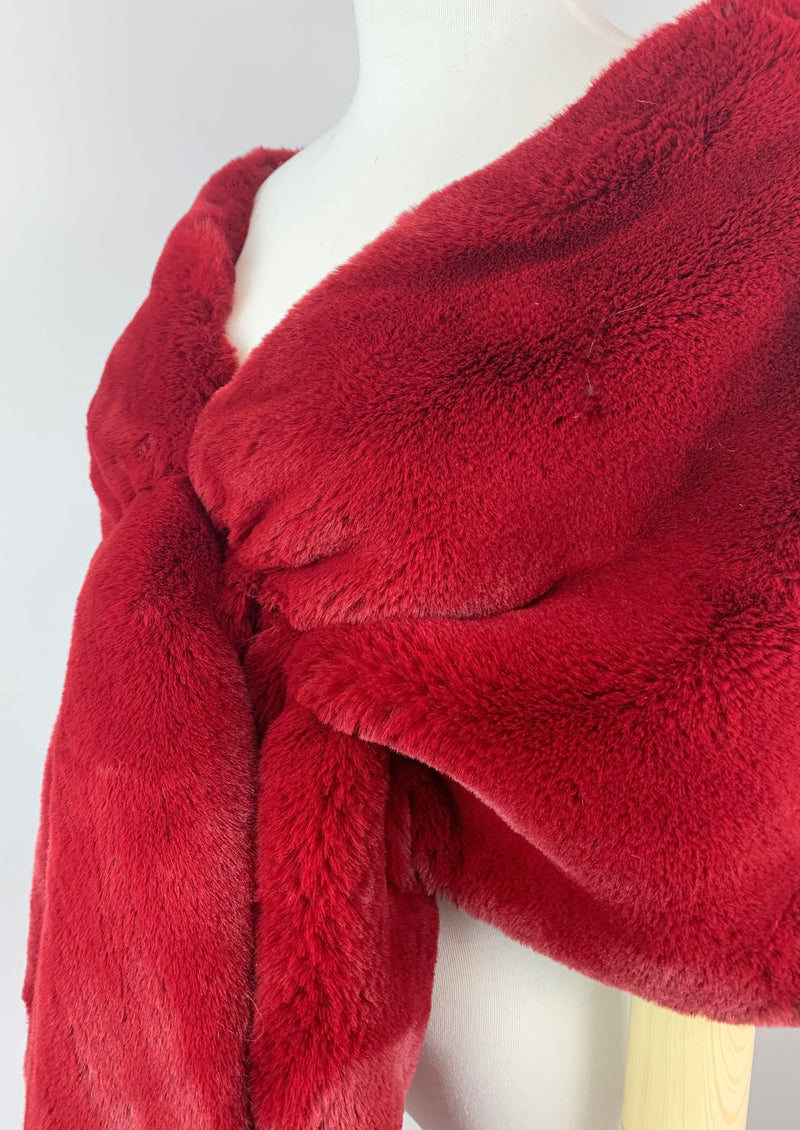 Red Bridal Fur Shawl with Fleece Lining (Audrey Win05)