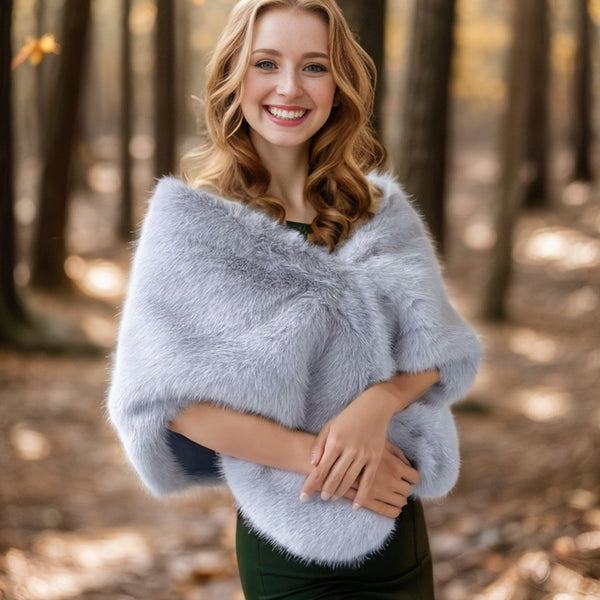 Grey Faux Fur Shawl with Hooks and Eyes (Butterly Gry07) – Sissily