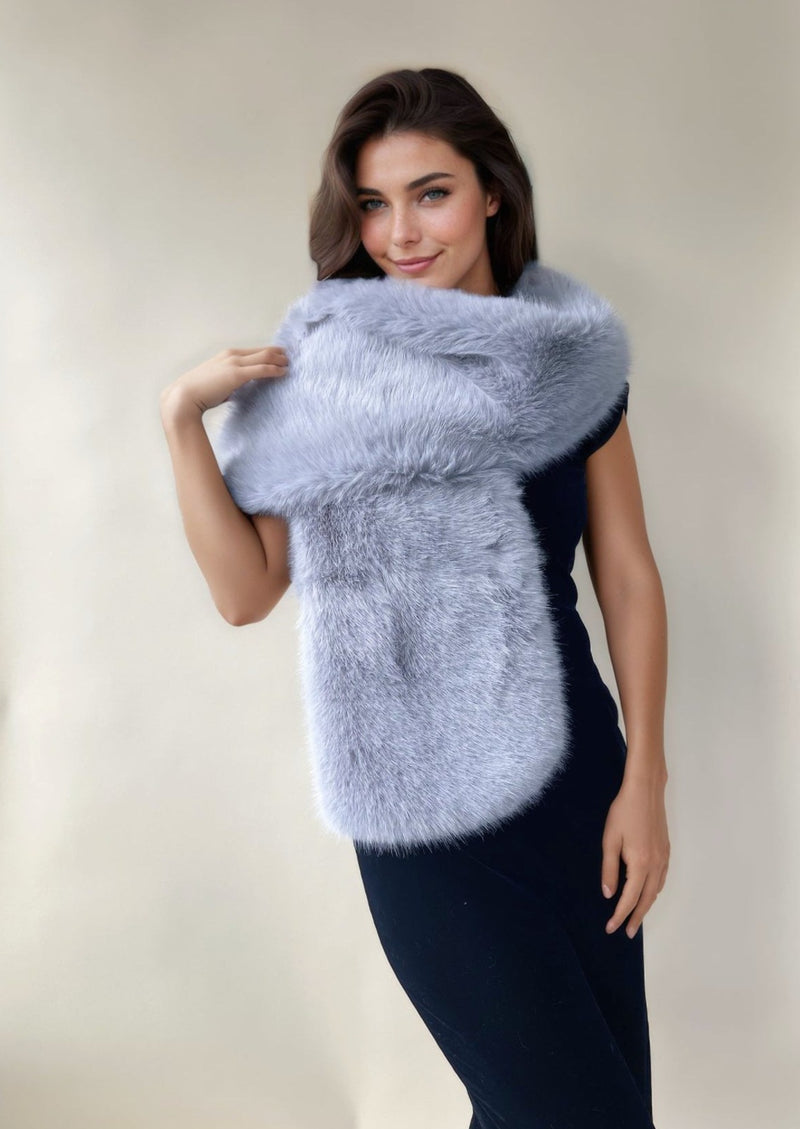 Soft Grey Faux Fur Shawl / Wrap with hooks and eyes (Lilian Gry07)