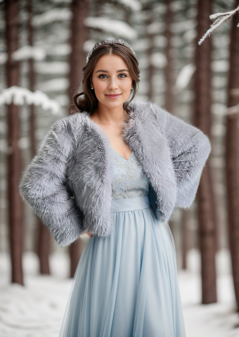 Grey Faux Fur Bridal Jacket (Anna Gry07)1