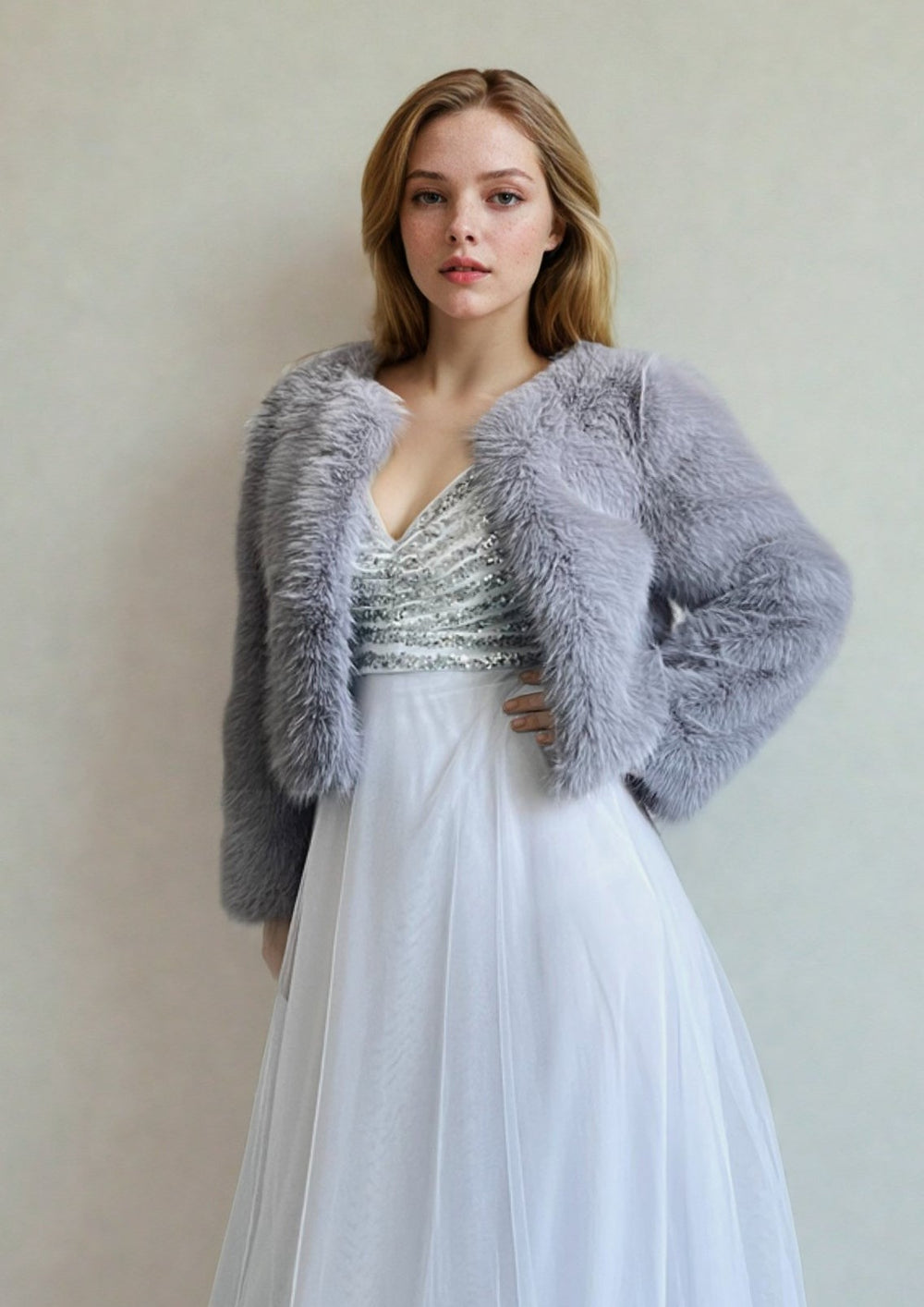 Grey Faux Fur Bridal Jacket (Anna Gry07) – Sissily Designs