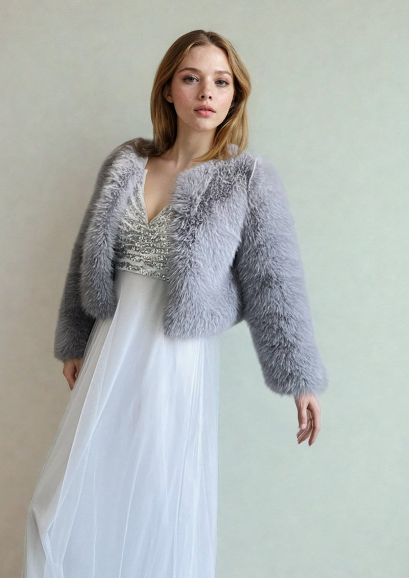 Grey Faux Fur Bridal Jacket (Anna Gry07)