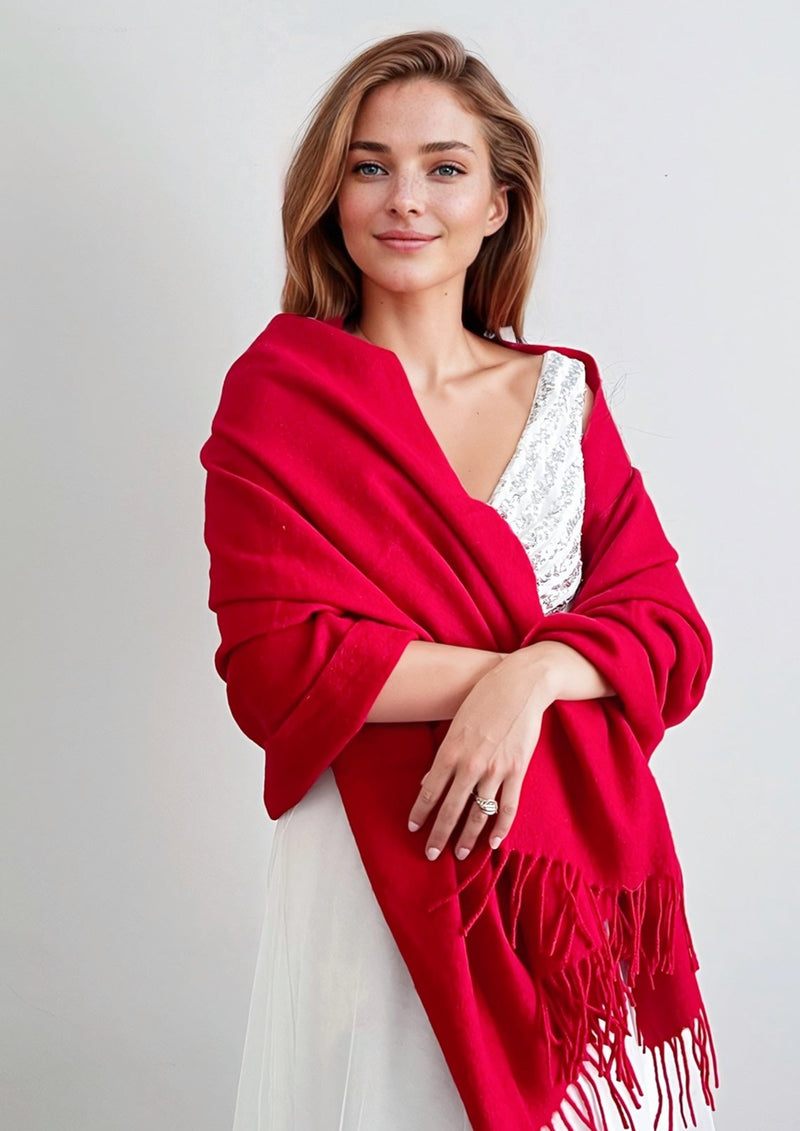 Red 100% Mongolian Wool Shawl/Wrap/Scarf