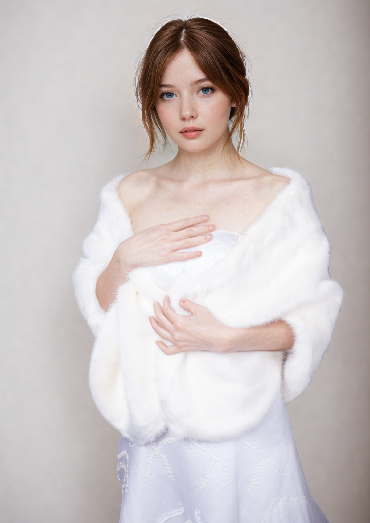 Light Ivory Bridal Fur Shawl with Fleece Lining (Butterfly Ivy07