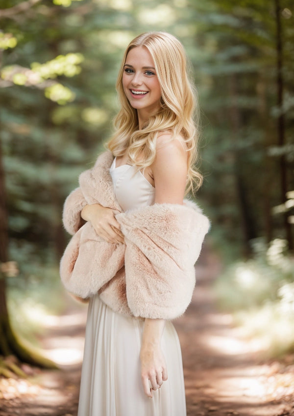 Blush / Beige Bridal Faux Fur Wrap (Butterfly Blu05)