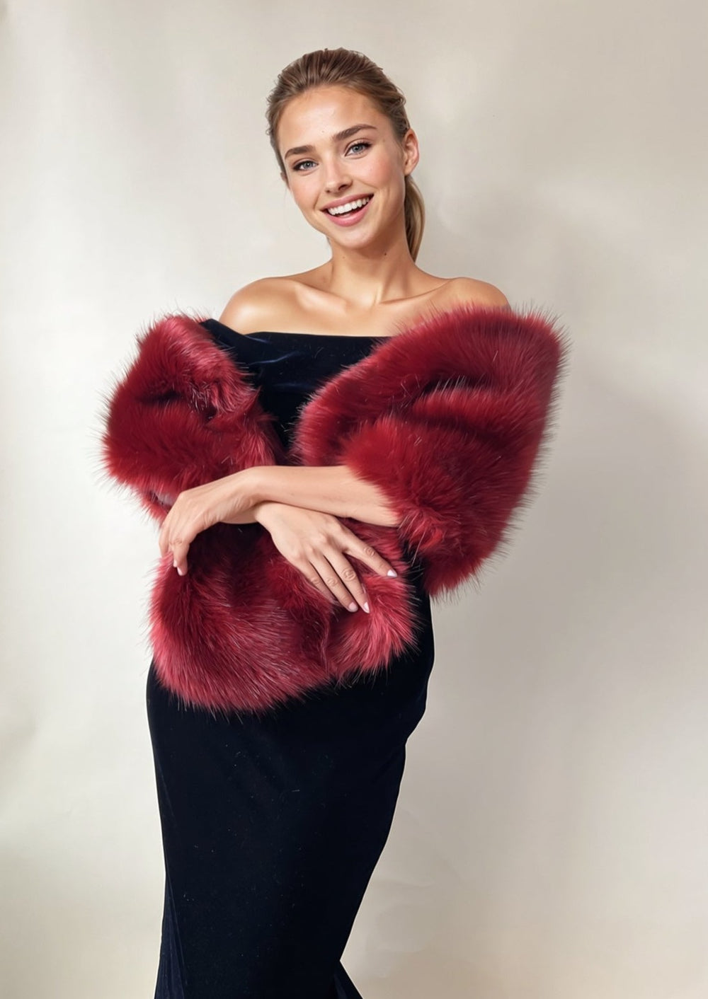 Red Fur Shawl (Lilian Red03) Sissily Designs Red Fur Shawl (Lilian Red03) Sissily Designs
