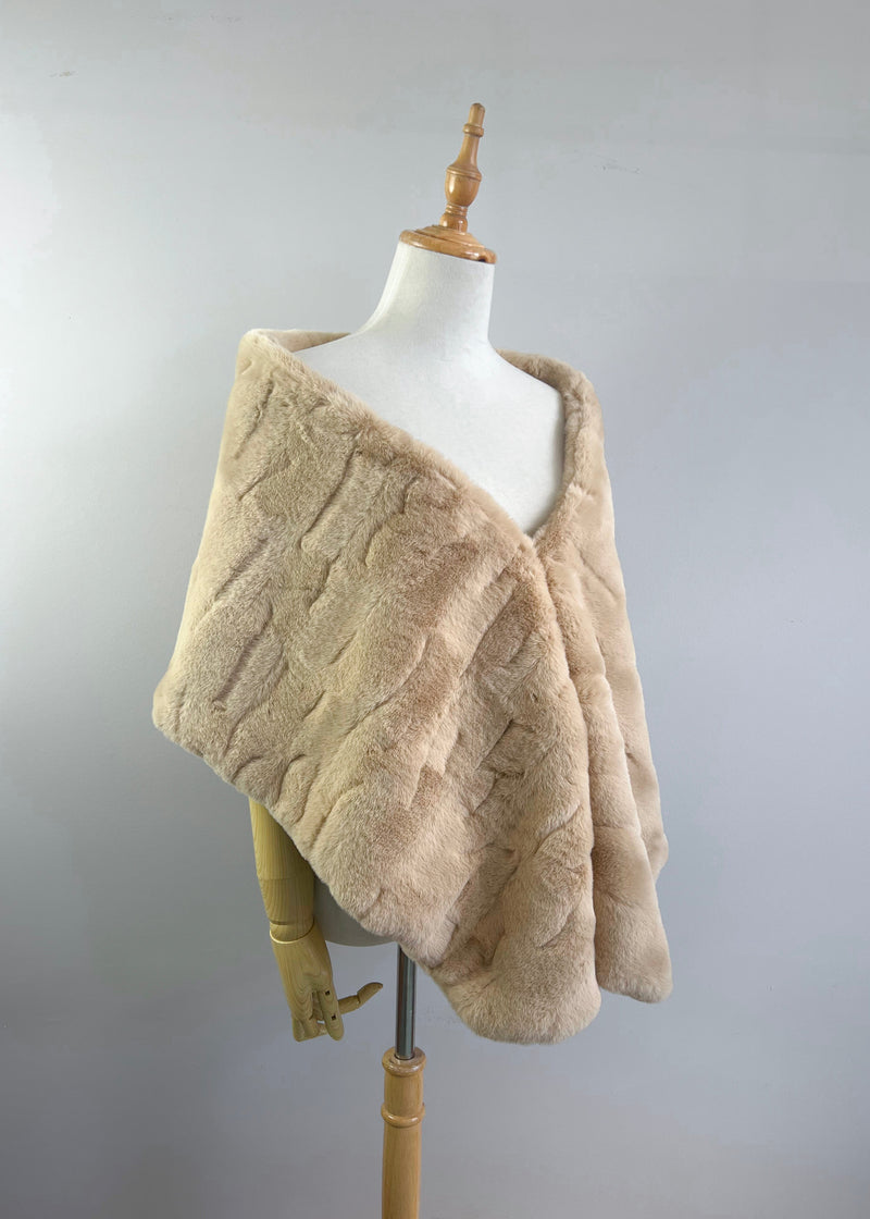 Light Beige / Ivory Double Side Fur Shawl (Jenny Ivy04)