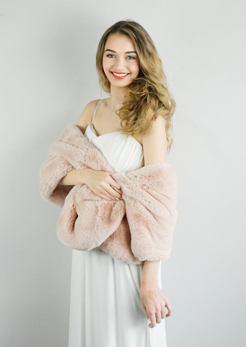 Blush Faux Fur Bridal Cape (Audrey Blu05)