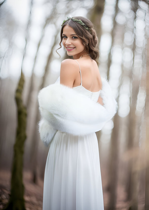 Bridal Pure Ivory Fur Shawl (Celia Wht01)