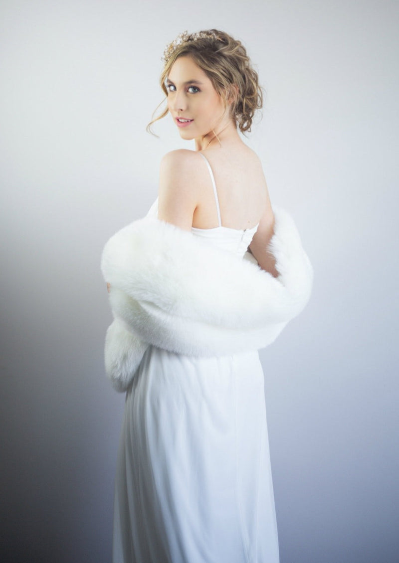 Bridal Pure Ivory Fur Shawl (Celia Wht01)