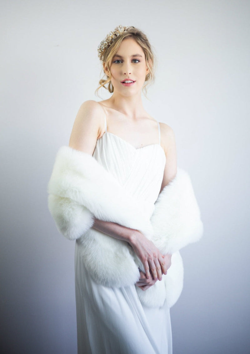 Bridal Pure Ivory Fur Shawl (Celia Wht01)