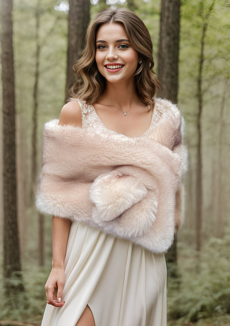 Blush / Peach Fur Shawl (Lilian Pea01)