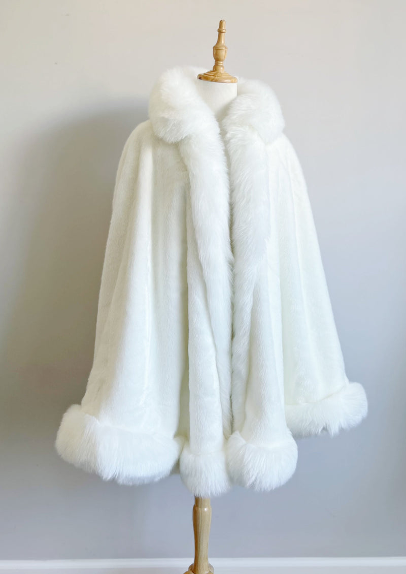 Super Warm Ivory White Faux Fur Cape (SJuliet Wht01)