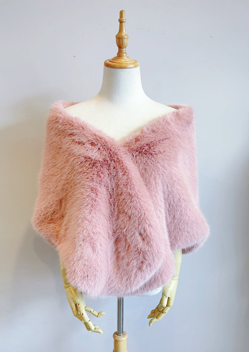 Pink Bridal Fur Shawl with Fleece Lining (Butterfly 07)