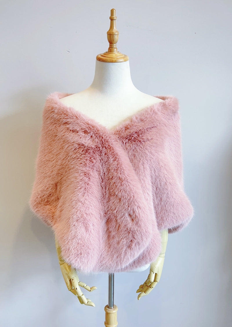 Pink Bridal Fur Shawl with Fleece Lining (Butterfly 07)