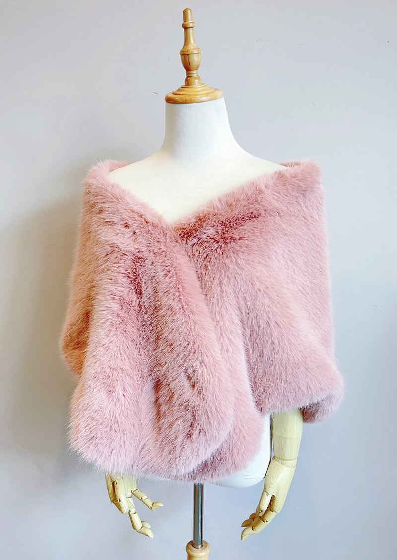 Pink Bridal Fur Shawl with Fleece Lining (Butterfly 07)