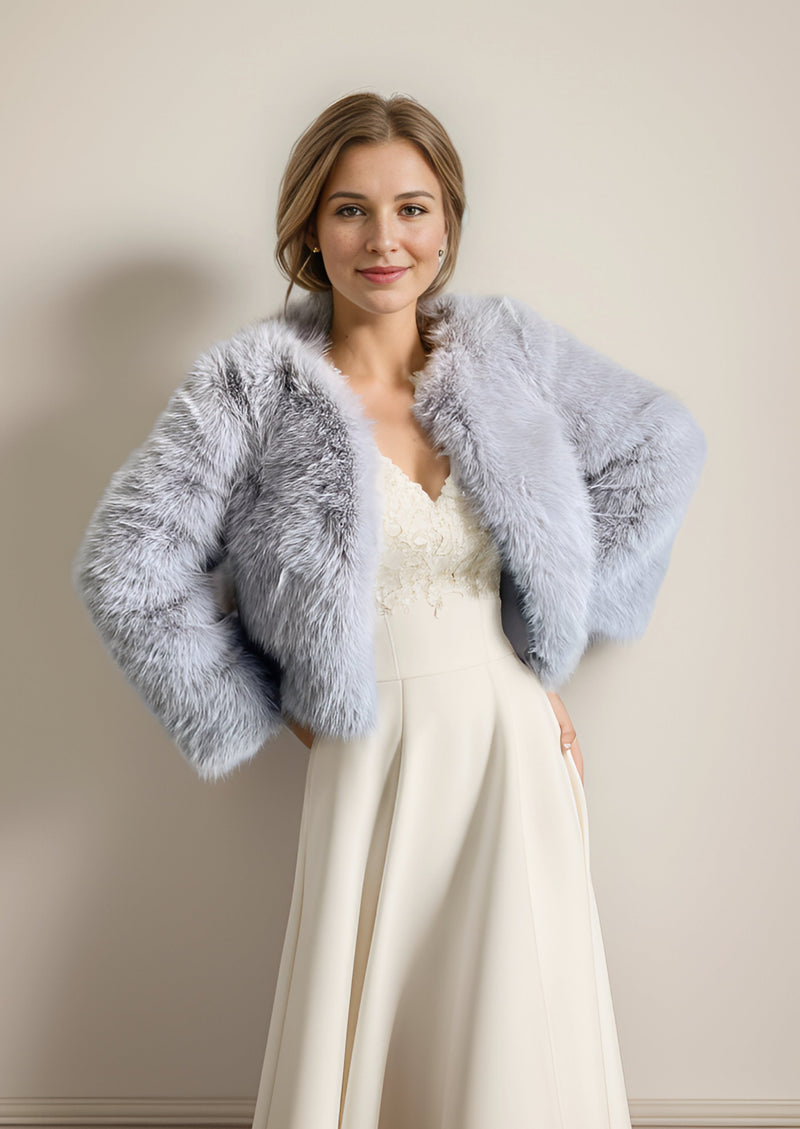 Grey Faux Fur Bridal Jacket (Anna Gry07)