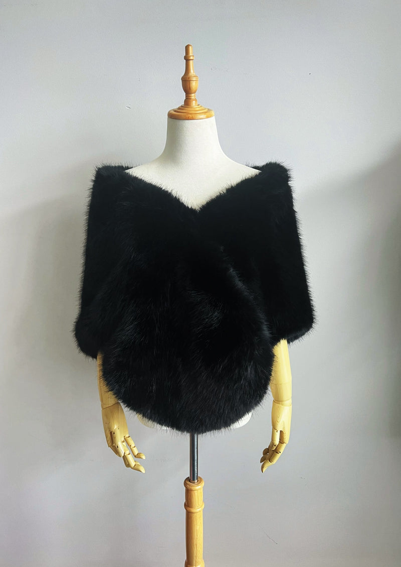 Black Faux Fur Shawl (Butterfly Blk07)