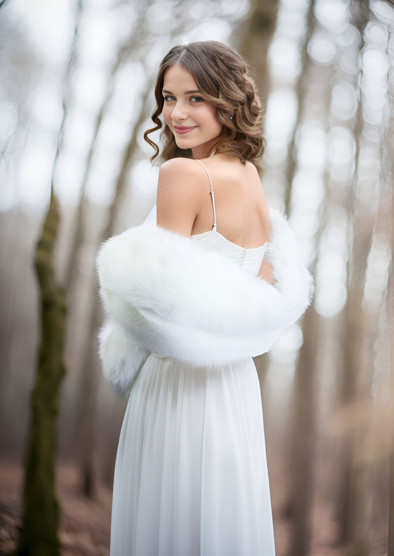 Bridal Pure Ivory Fur Shawl (Celia Wht01)