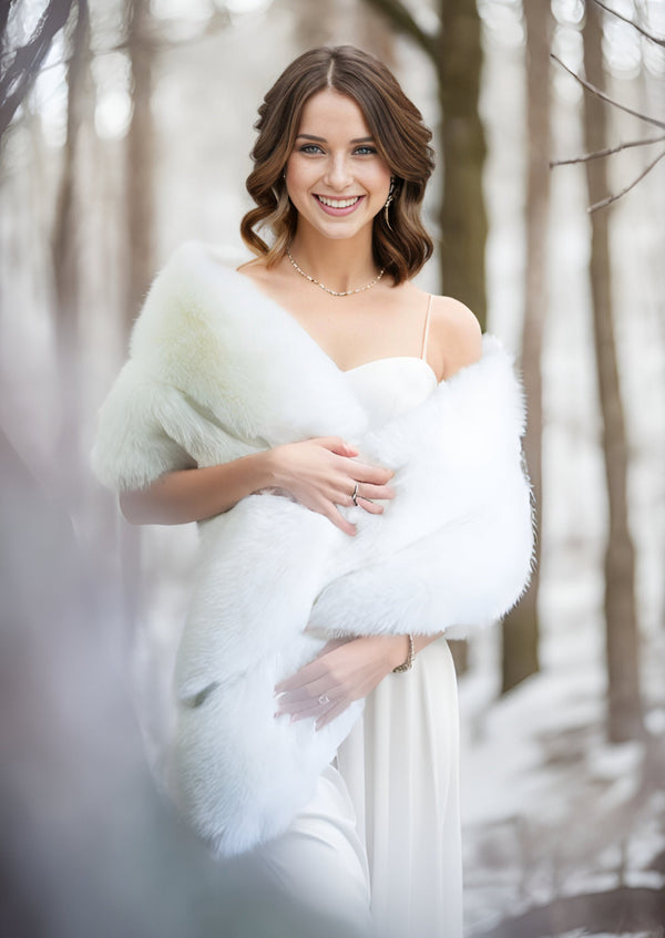 Bridal Pure Ivory Fur Shawl (Celia Wht01)