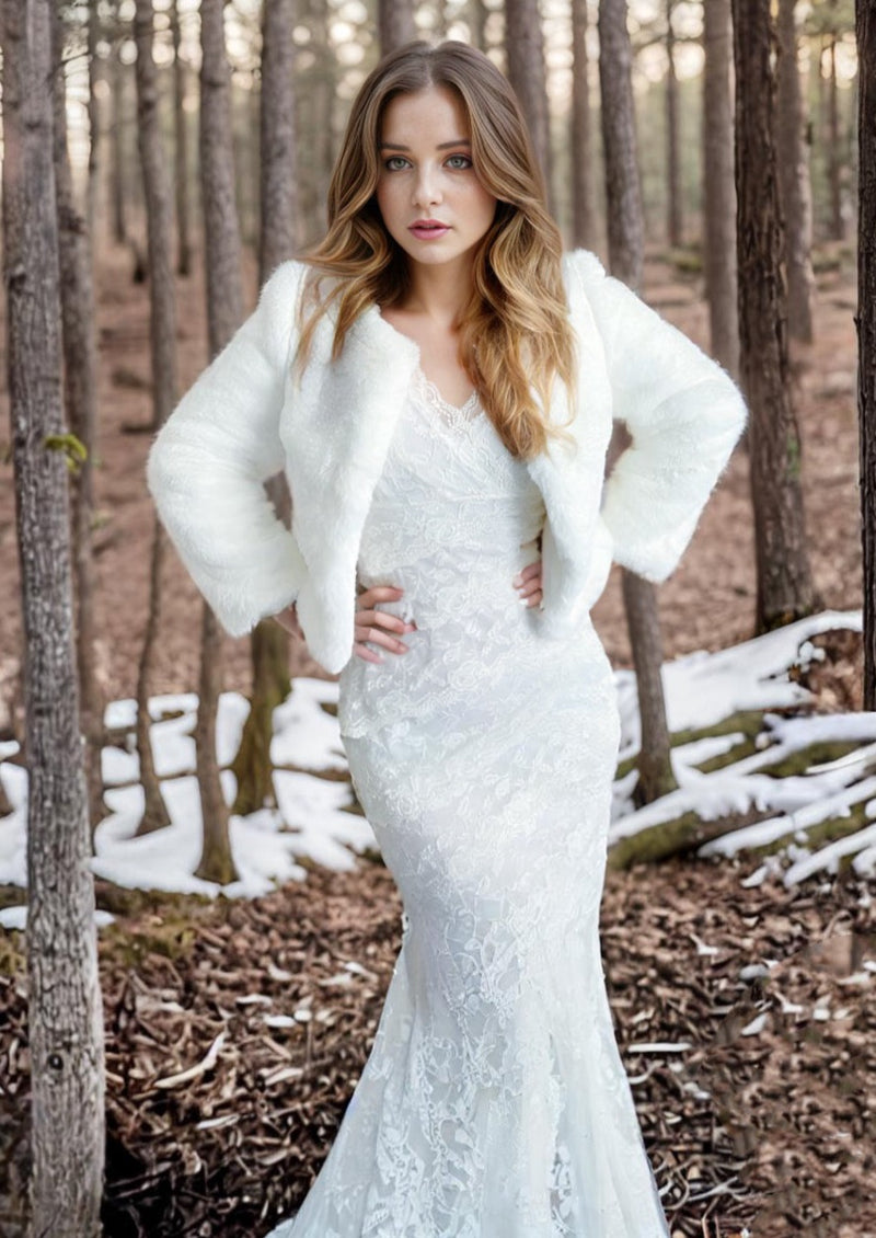 Ivory Faux Fur Bridal Jacket (Anna Ivy07) Sissily Designs Ivory Faux Fur Bridal Jacket (Anna Ivy07) Sissily Designs