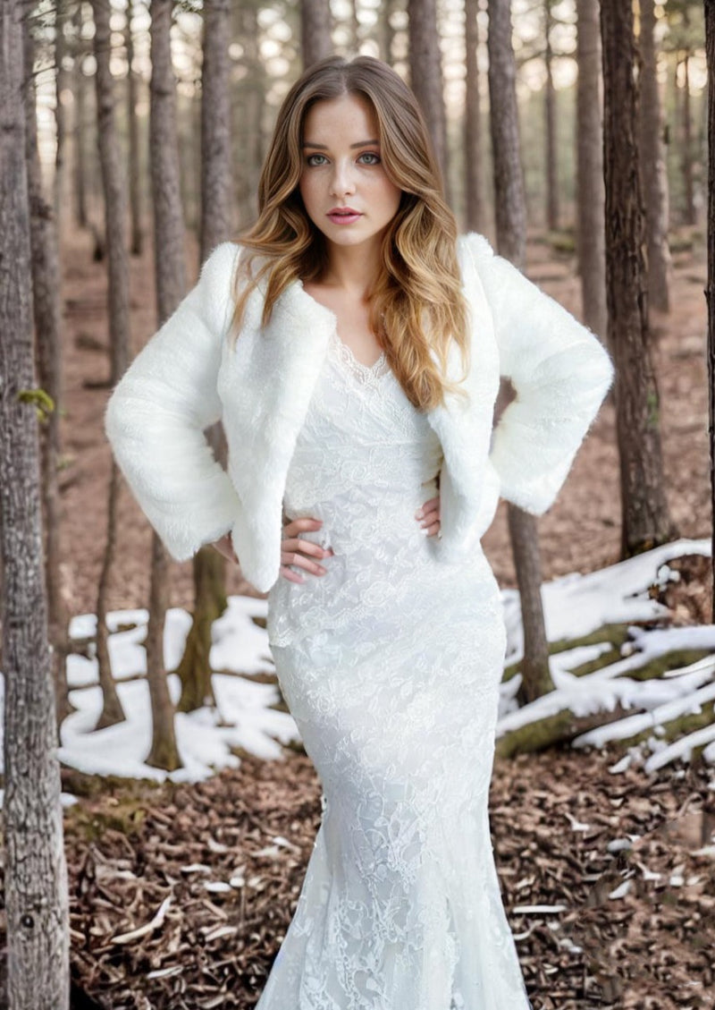 Ivory Faux Fur Bridal Jacket (Anna Ivy05) Ivory Faux Fur Bridal Jacket (Anna Ivy05)